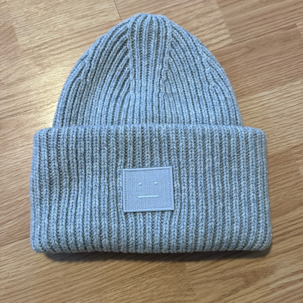 Acne Studios Pansy ribbed-knit wool beanie Light Grey Melange OS